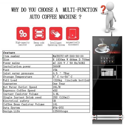 Máquina de venta de café de acero inoxidable para oficina en alquiler