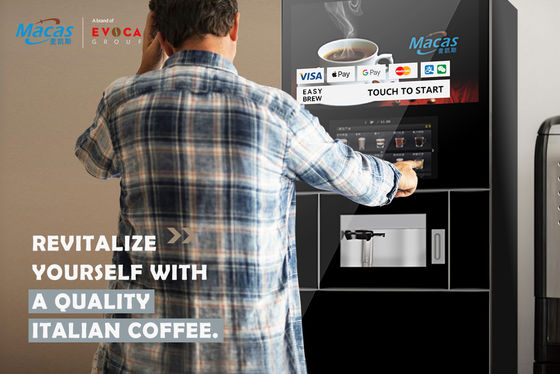 Máquina de café comercial Macas con pantalla táctil de 27 pulgadas y limpieza automática